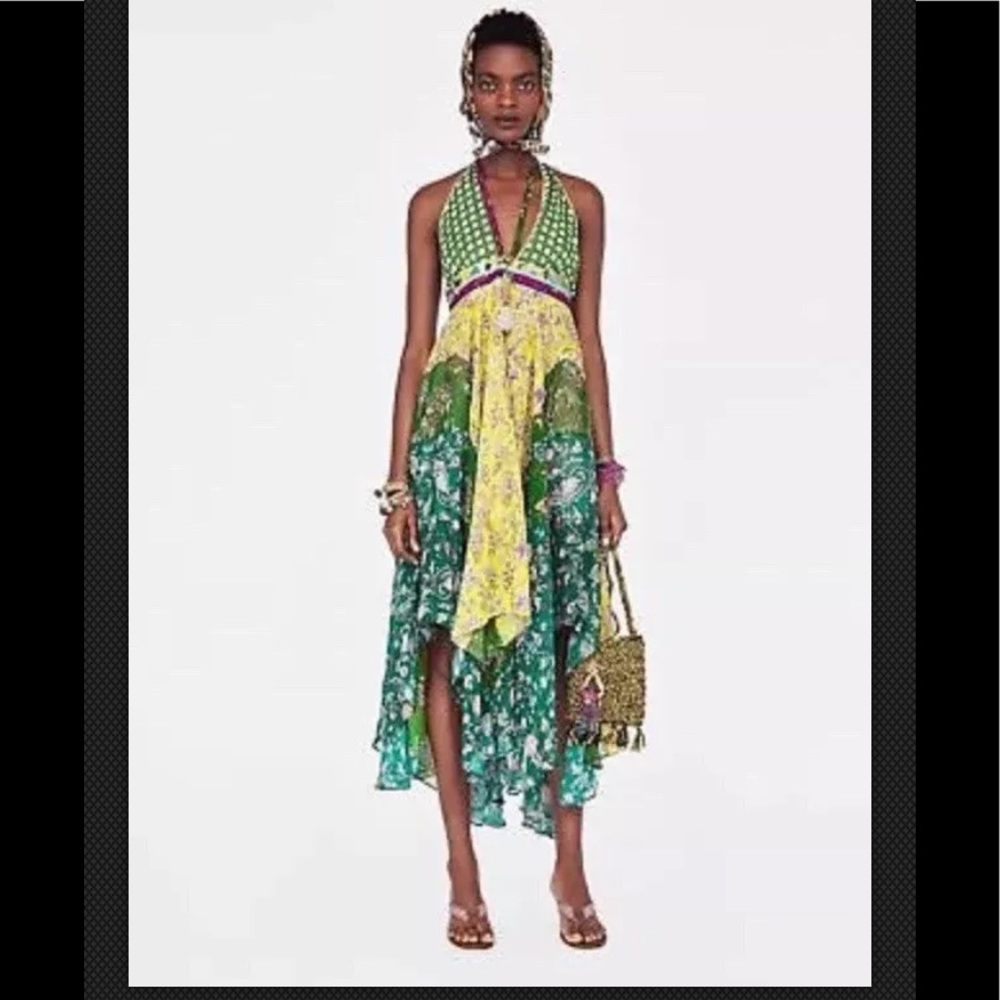 ZARA STUDIO ASYMMETRIC  PATCHWORK DRESS  SIZE M